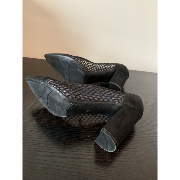 Marc Fisher Womens GILDIE Black Suede Mesh Fishnet Side Block Heel Shoes Sz 8.5 - Picture 8 of 8